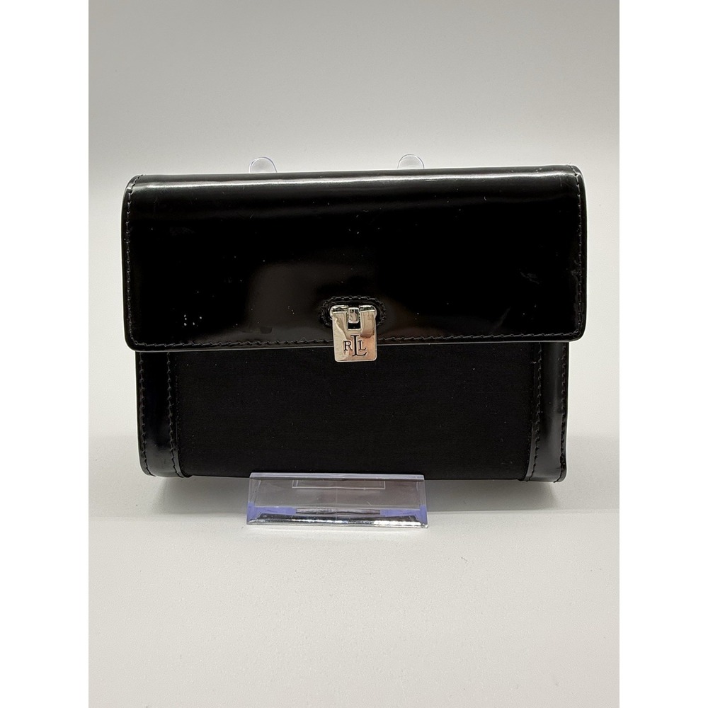 Lauren Ralph Lauren Black Nylon Patent Leather RLL Wallet Trifold Card Wallet‎